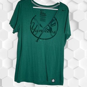 Nike slim fit Yankees baseball green deep v neck tee shirt